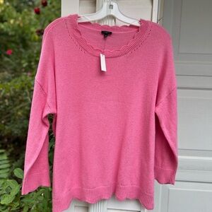 NWT Talbots Cozy Pink Scalloped Neck Hem 3/4 Sleeve Sweater